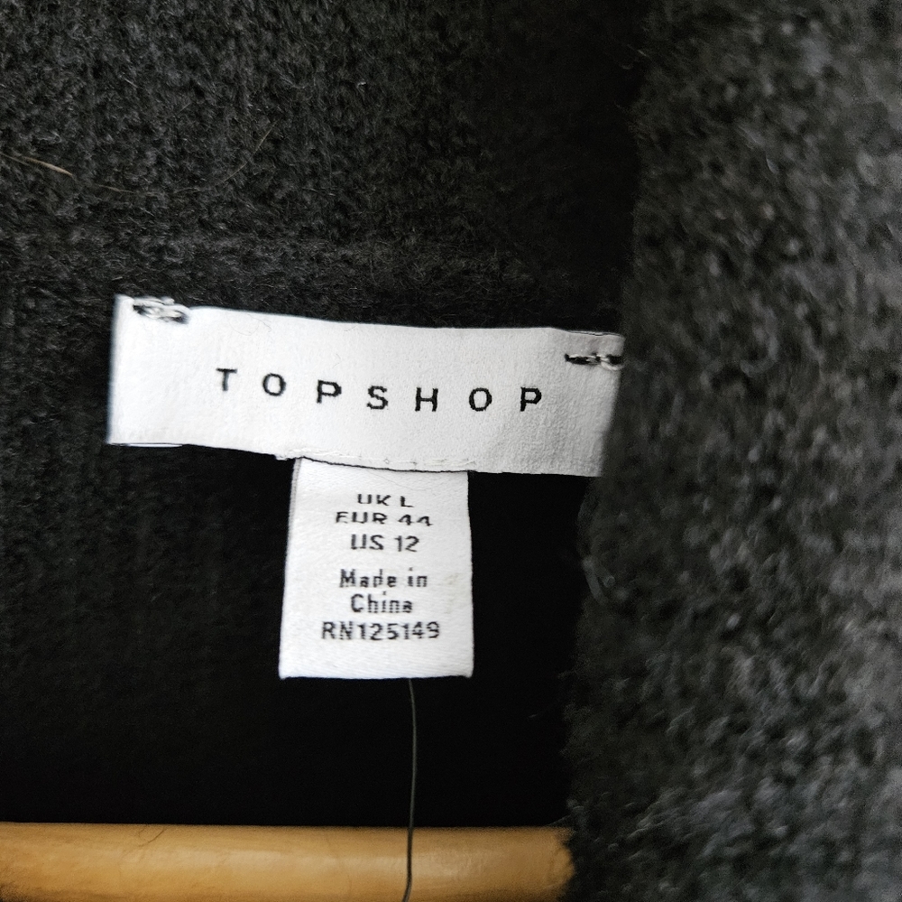 NWT Topshop Sweater Knit Turtleneck Drop Shoulder Fuzzy Black size 12 Large - Picture 6 of 7